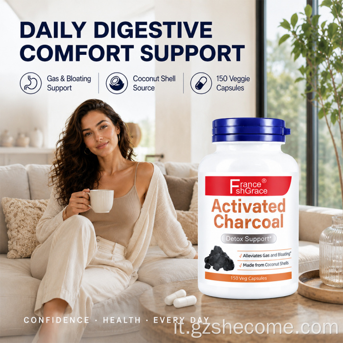 Supporto disintossicante in capsule di carbone attivo Shecome
